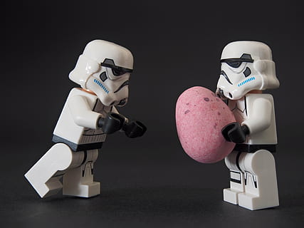 two Star Wars Stormtrooper toy figures, easter, egg, lego, gift HD wallpaper