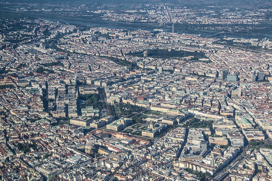 bird's eye view of urban city, vienna, from above, landmark, outlook, HD wallpaper