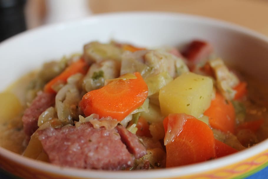 meat and vegetable stew, soup, vegetables, food, food and drink HD wallpaper