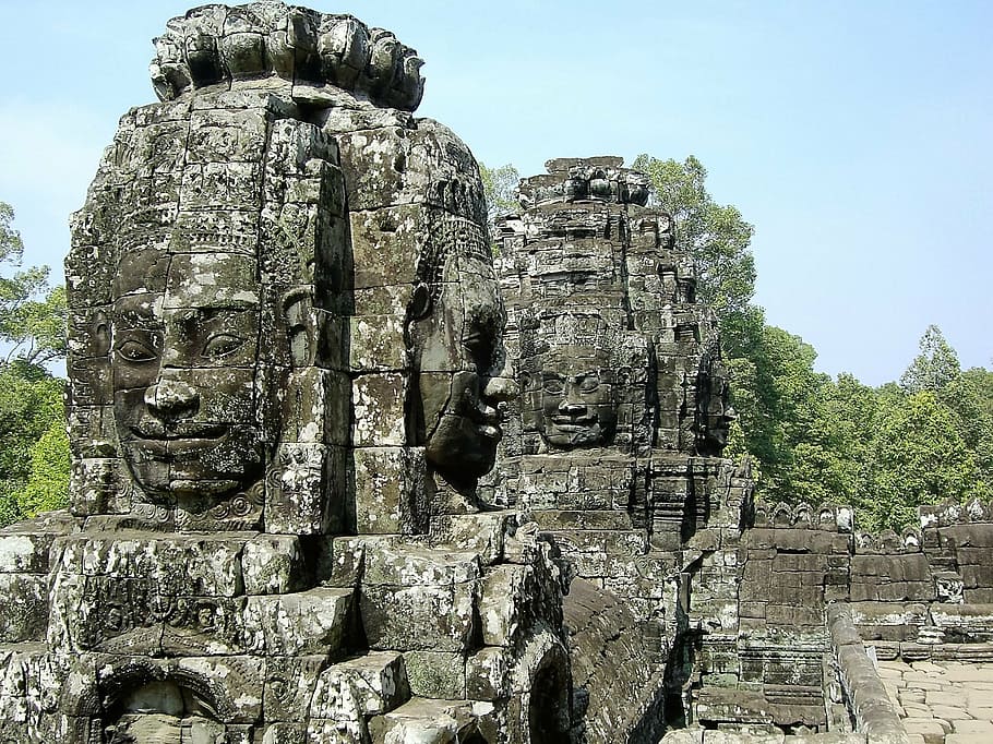face, ruin, ankor wat, cambodia, asia, temple - Building, buddhism, HD wallpaper