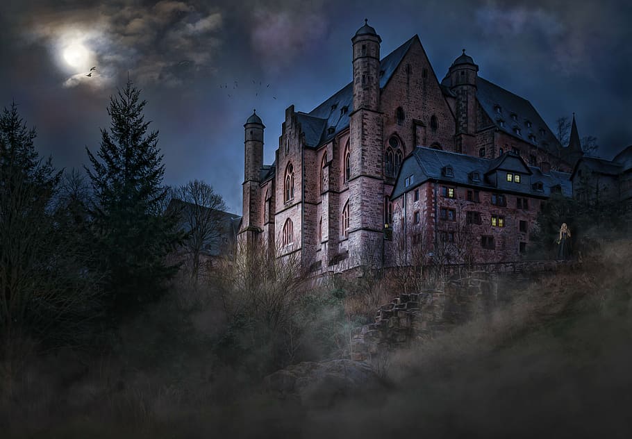 gray concrete wall mansion illustration, castle, mystical, mood HD wallpaper