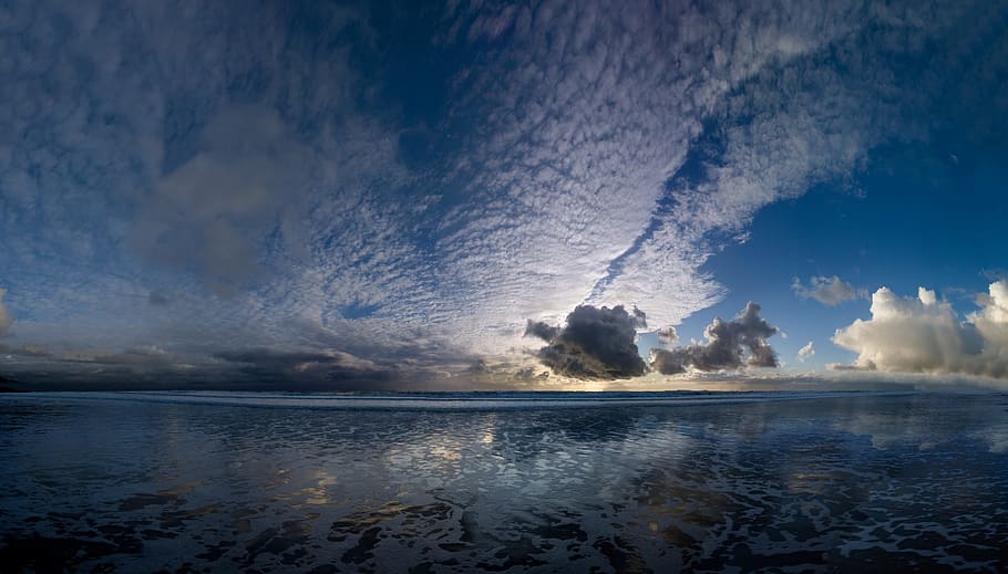 sea under white clouds during daytime, sunset, blue, cloudscape HD wallpaper