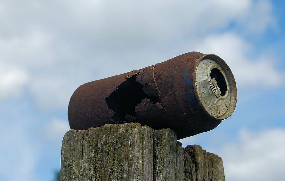 can, rusty, old, metal, pollution, empty, garbage, trash, cloud - sky HD wallpaper