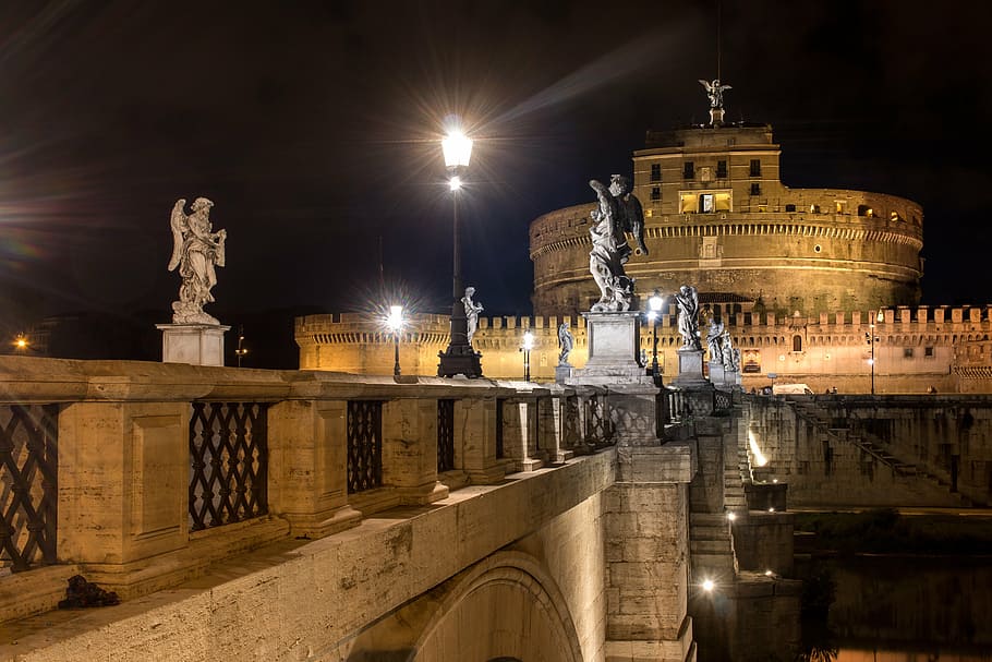 Vatican City landmark during nighttime, rome, italy, mood, long exposure