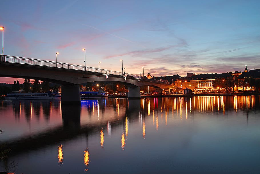 remich, mosel, river, twilight, blue hour, evening, water, mood HD wallpaper