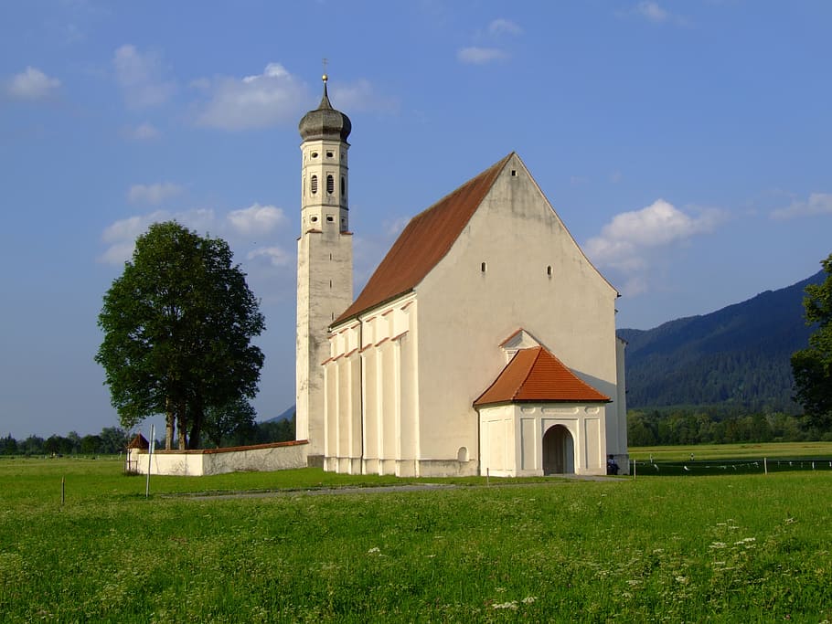 photo of white church, landscape, coloman sanctuary, baroque, HD wallpaper