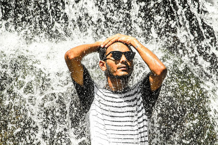 man, person, sunglasses, water, cool, face, fun, outdoors, waterfalls HD wallpaper