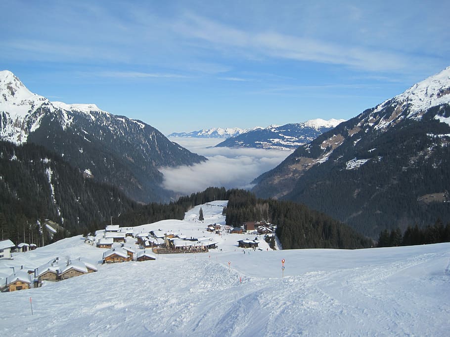 Ski Run, Ski Area, Skiing, Mountains, snow, mountain range HD wallpaper