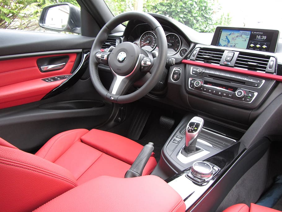 bmw, interior, red, 3 series, mode of transportation, motor vehicle HD wallpaper