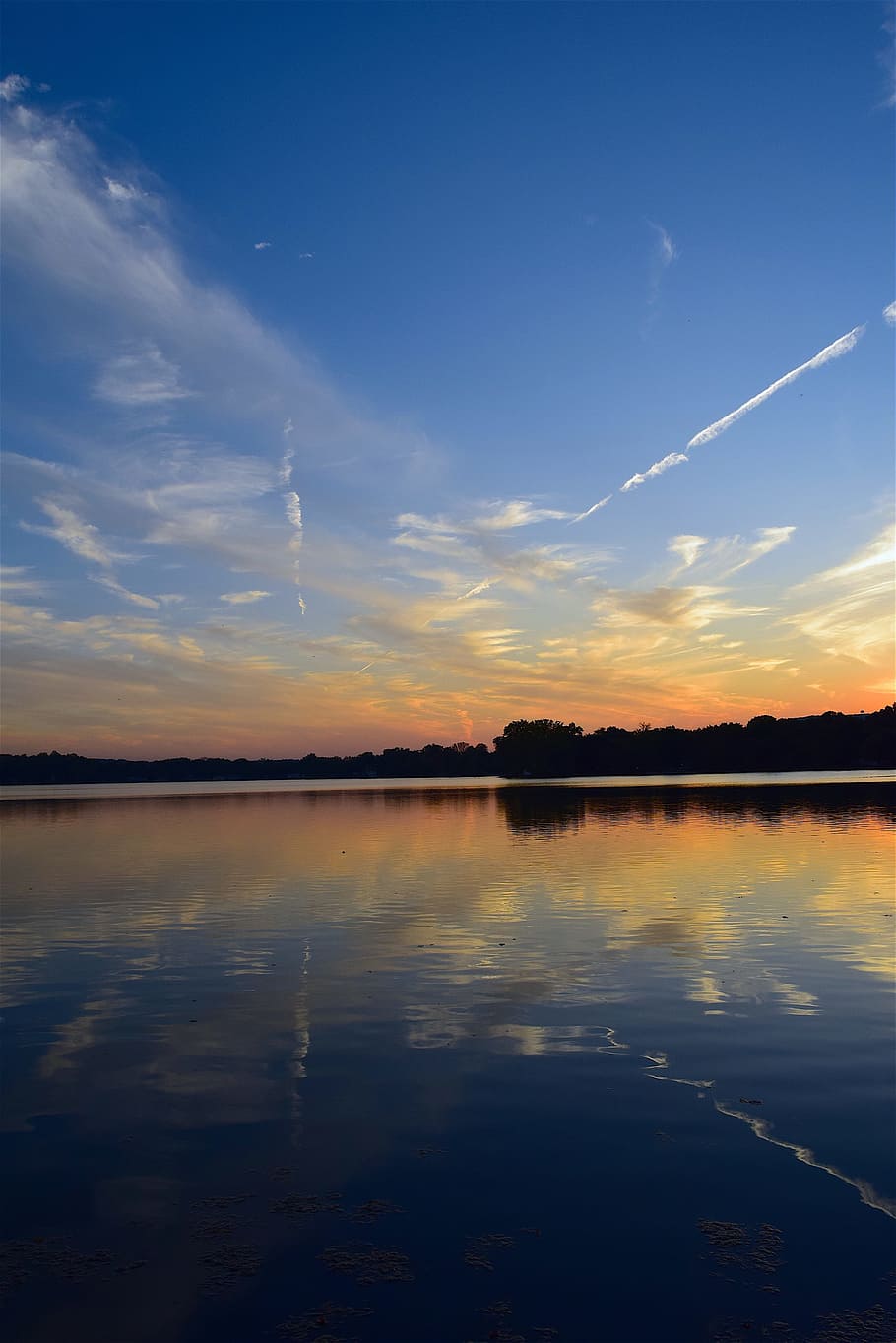 sunset, lake, landscape, sky, clouds, nature, water, reflection HD wallpaper