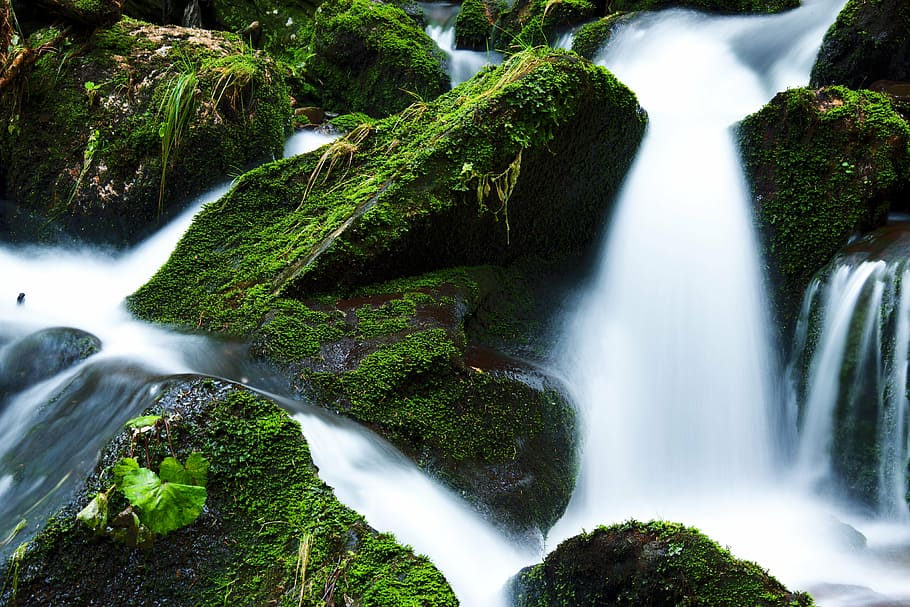 time lapse photography of waterfalls, creek, flow, flowing HD wallpaper