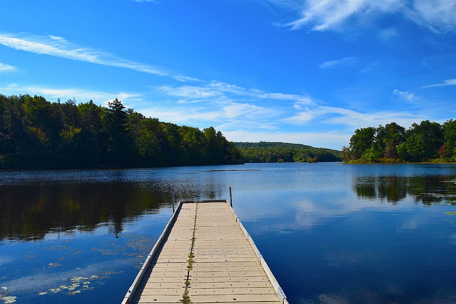 HD wallpaper: dock, lake, sky, water, nature, landscape, peaceful ...