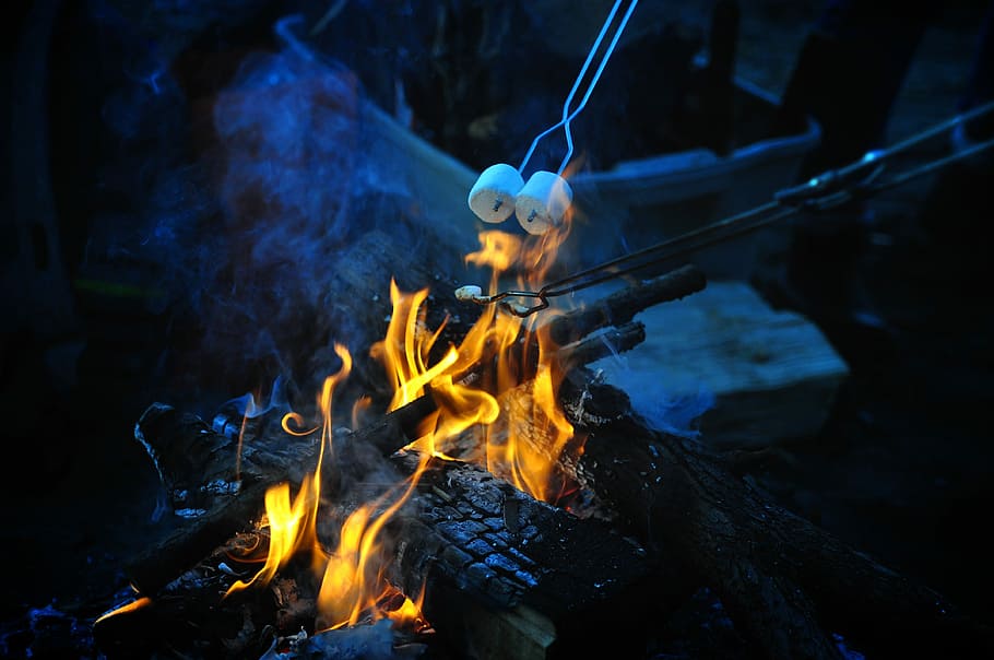 lighted bonfire, flame, smoke, heat, danger, inferno, marshmallow HD wallpaper