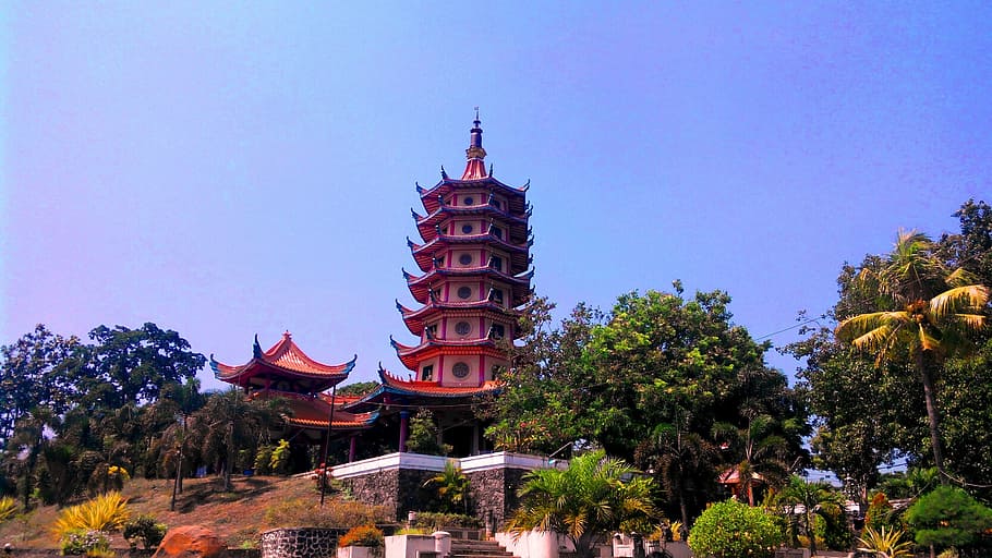 pagoda, chinese, semarang, travel, tree, plant, built structure, HD wallpaper