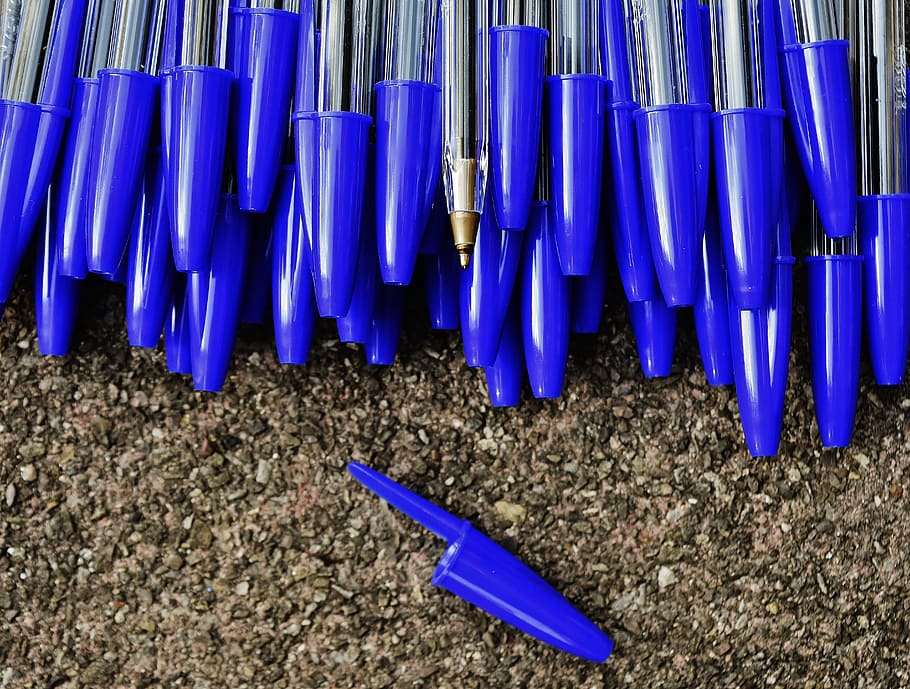 pen, writing implement, leave, office, blue, color, office accessories