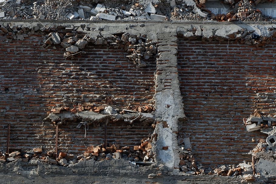 wall, collapse, stone, brick, broken, collapsed, old, building