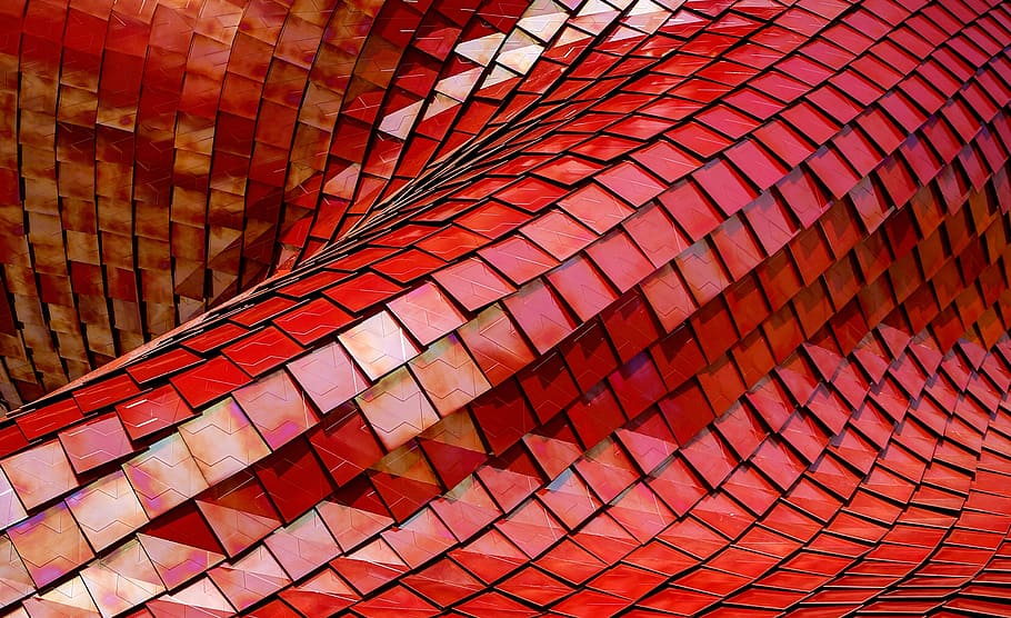 red tiles illustration, curved red tiles, roof, pattern, architecture HD wallpaper