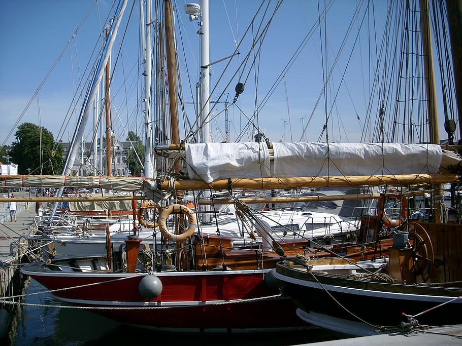 Kiel, Laboe, Sailing Ships, Fjord, Port, nautical vessel, moored, HD wallpaper