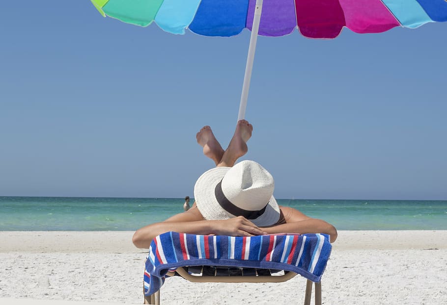 person lying down on beach chair, vacation, relax, travel, sun, HD wallpaper