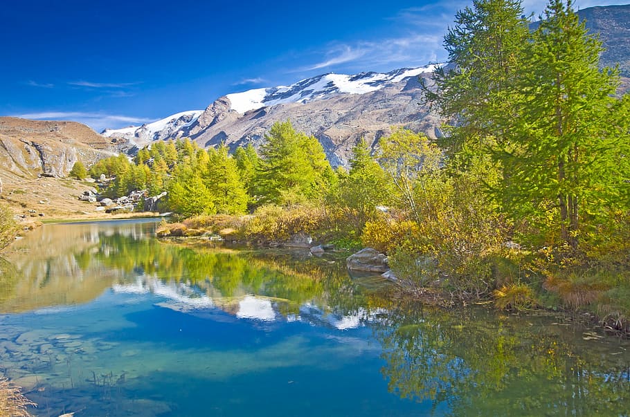 Bergsee, Mirroring, Zermatt, autumn, hike, alpine, grindjisee, HD wallpaper