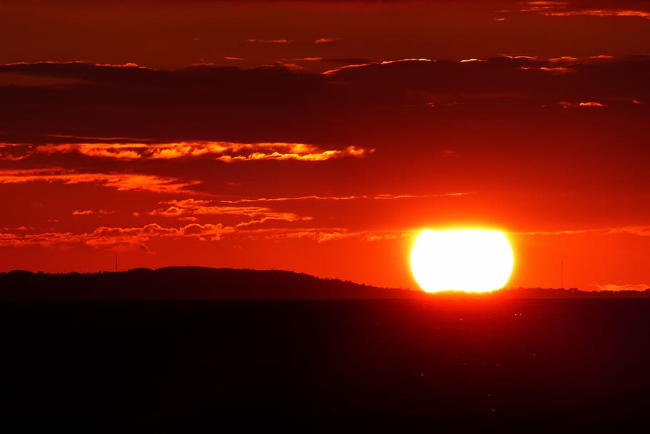 glowing, red, sunset, evening sky, afterglow, abendstimmung HD wallpaper
