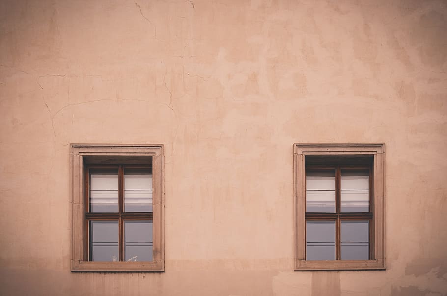 closed sash windows, wall, exterior, building, beige, apartment HD wallpaper