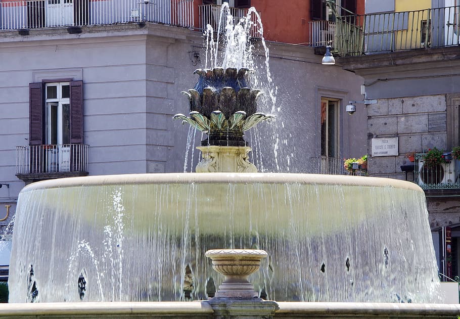 Naples, Fountain, Water, refreshment, light, monument, basin, HD wallpaper