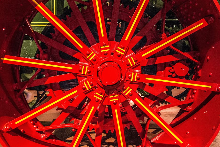 metal wheel, tractor, spokes, red, antique, design, pattern HD wallpaper