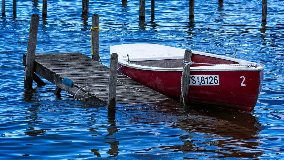 jon boat beside beach dock, boot, pier, rowing boat, boardwalk, HD wallpaper