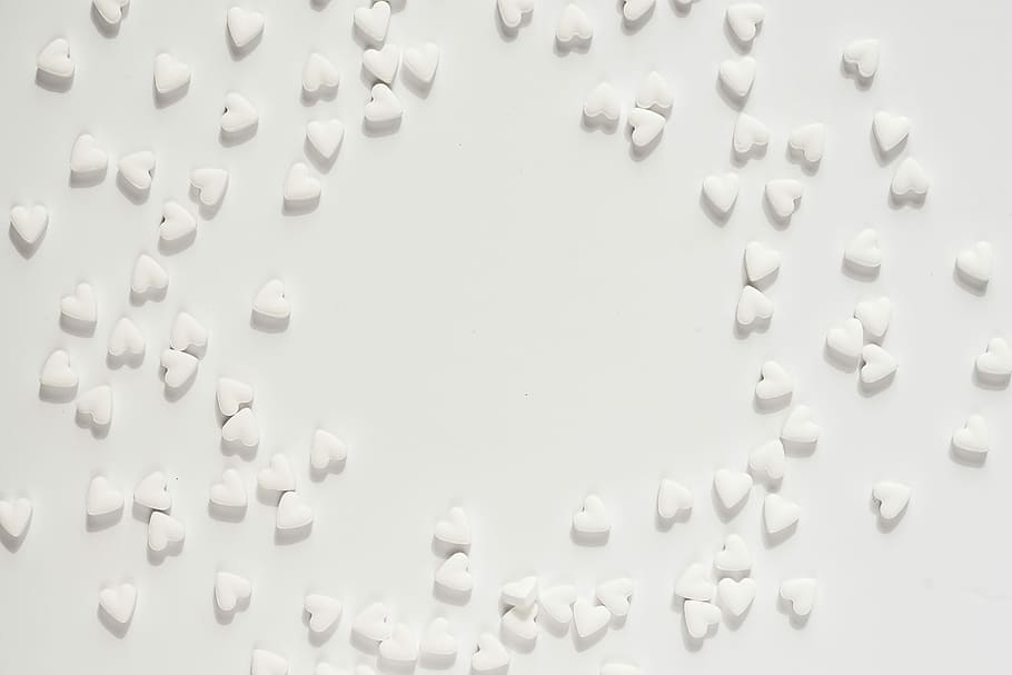white heart decors on white surface, white heart shaped decors on white surface HD wallpaper