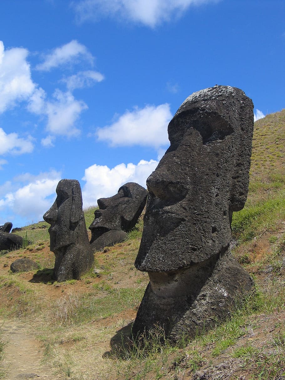 moai statues, easter island, head, mystical, rano raraku, head plastic