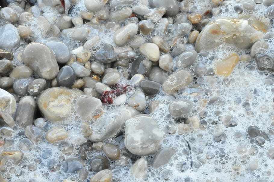 pebble, beach, sea, ocean, scum, solid, rock, full frame, backgrounds HD wallpaper