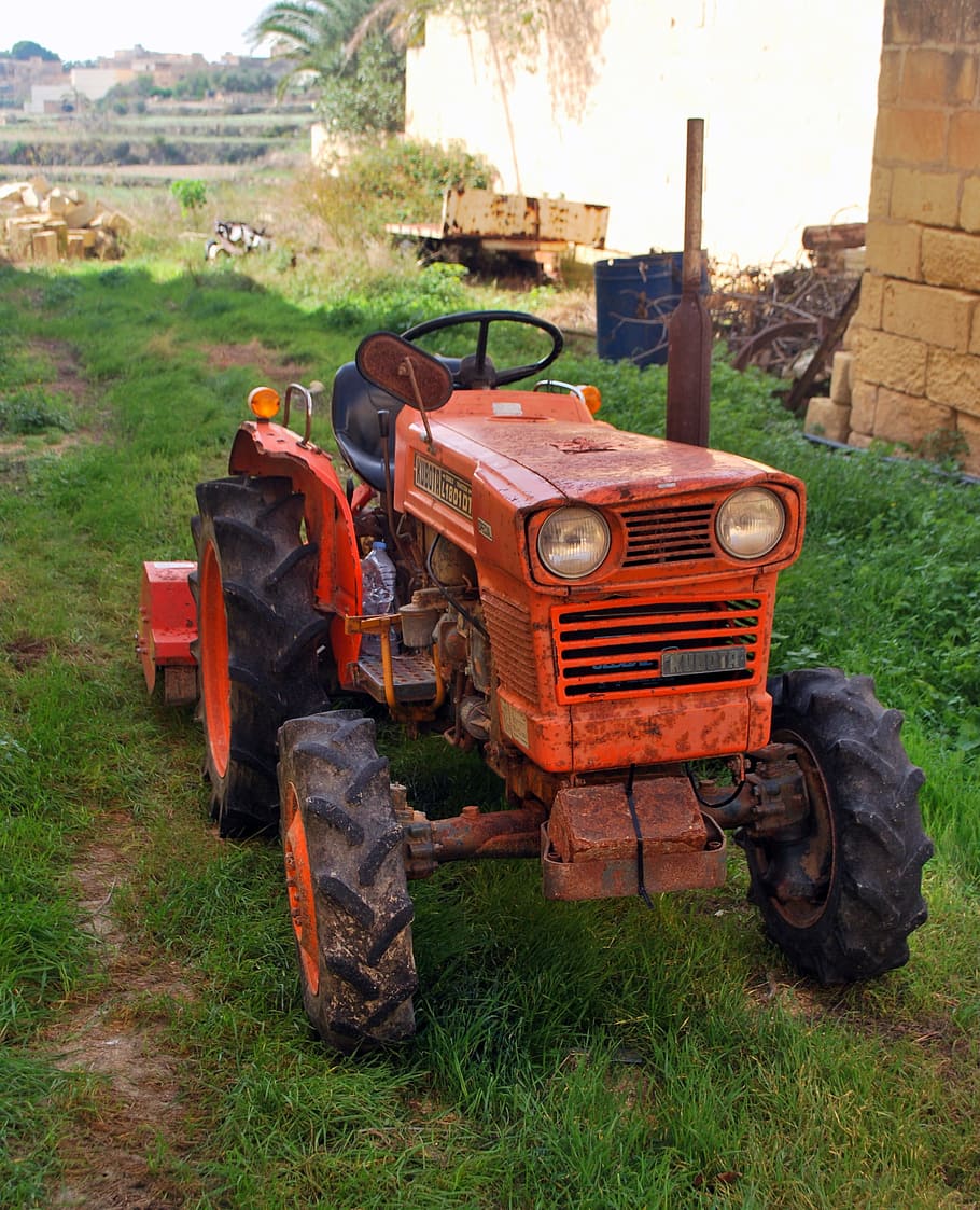 tractor, machine, working, red, old, small, farm, new, transportation HD wallpaper