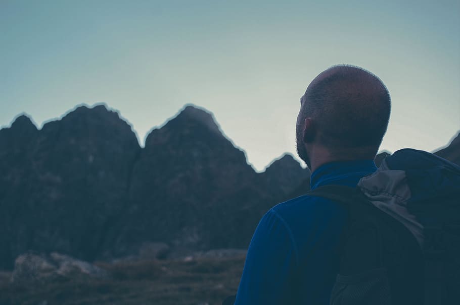 guy, man, thinking, looking, backpack, fitness, exercise, hiking HD wallpaper