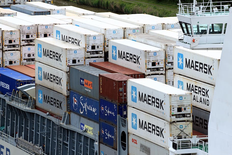 stock of Maersk intermodal container, ship, container ship, charge, HD wallpaper