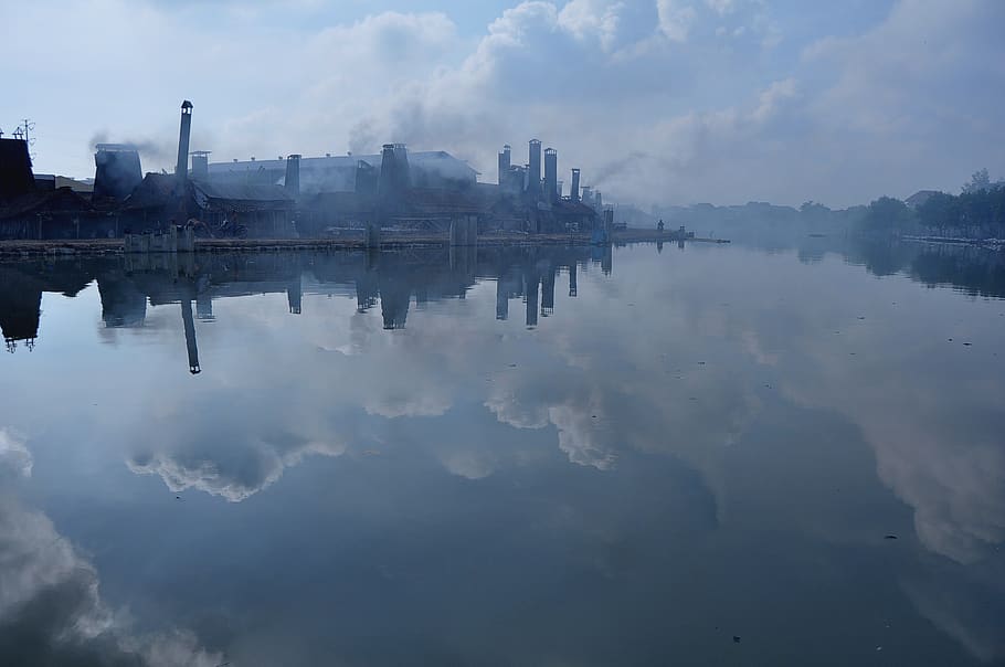 building, river kaliasin semarang, indonesian, central java HD wallpaper