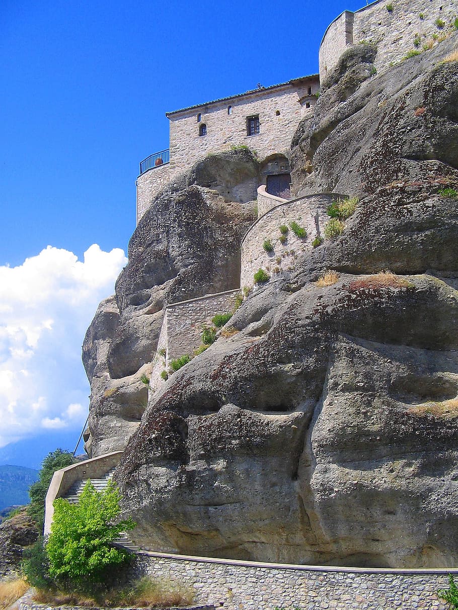 Meteors, Hanging, Monastery, Mountains, rock, summer, nature HD wallpaper