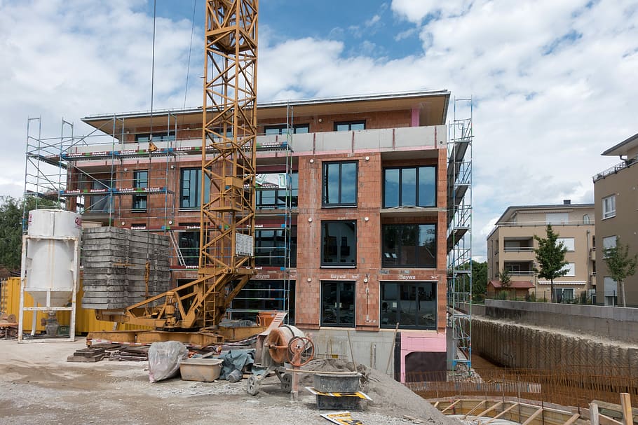 site, shell, concrete, brick, liquid, construction site, scaffold HD wallpaper