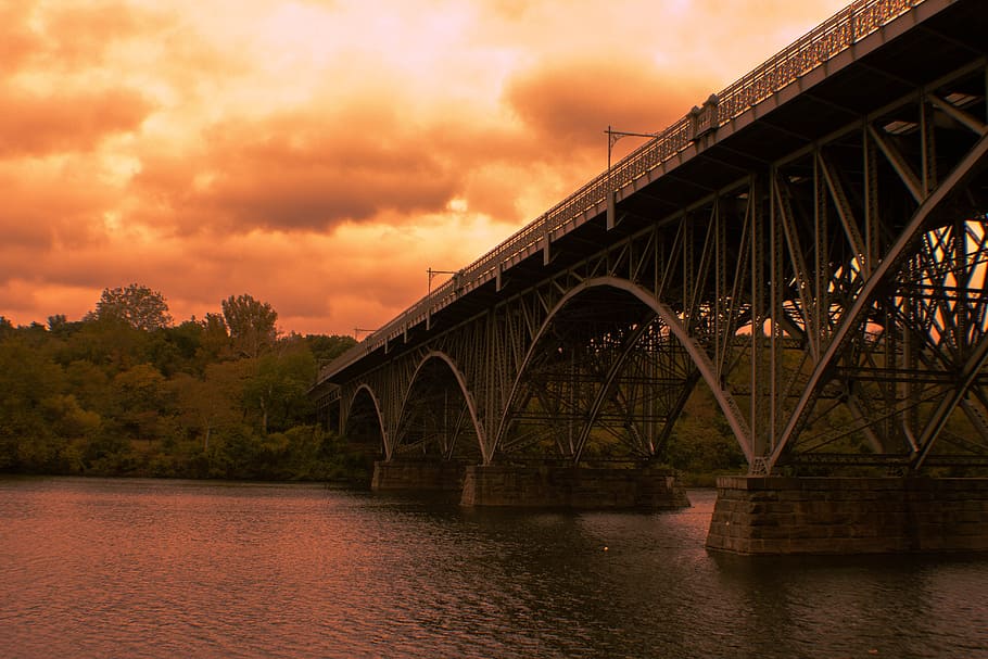 the iron bridge, sunset, river, architecture, built structure HD wallpaper