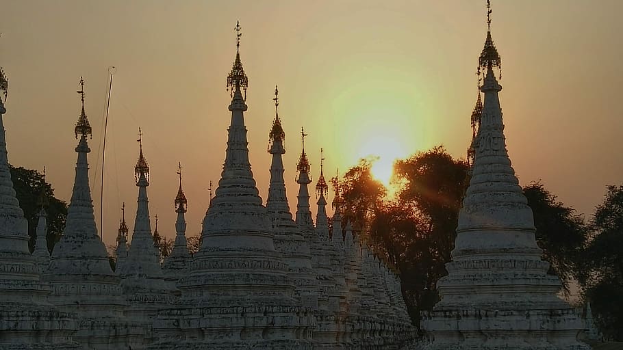 Sunset, Temple, Mandalay, Myanmar, architecture, travel destinations HD wallpaper