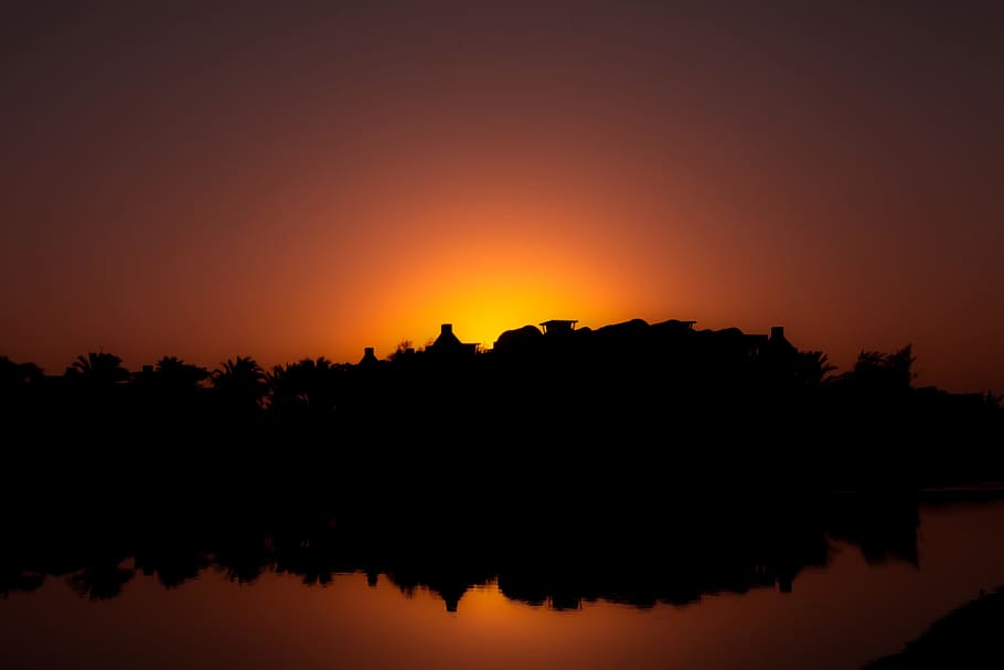 elgouna, redsae, egypt, sunset, sky, orange color, silhouette HD wallpaper