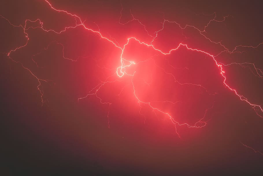 red lightning, NH Lightning, sky, thunderstorm, weather, nature, HD wallpaper