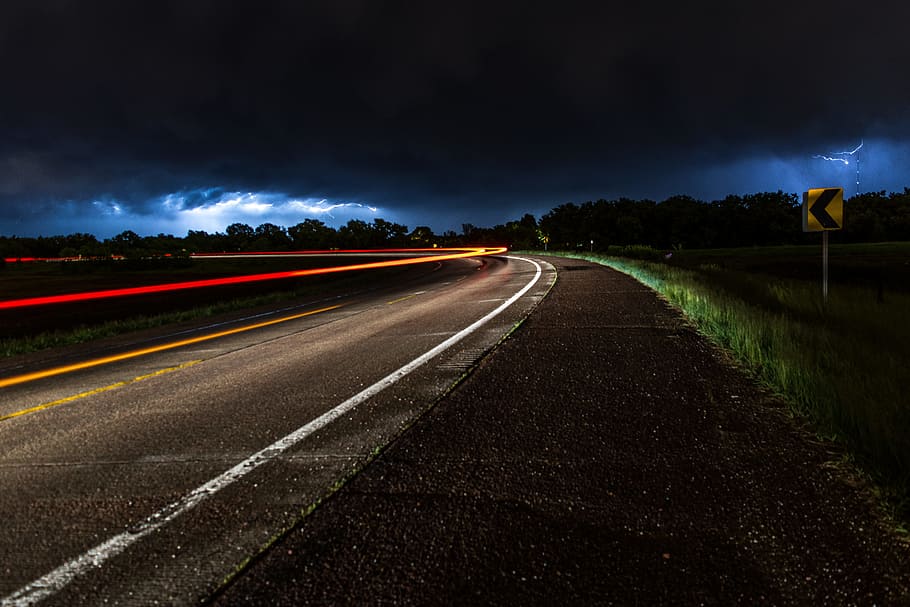 time lapse photography of raod, photo of road during cloudy sky