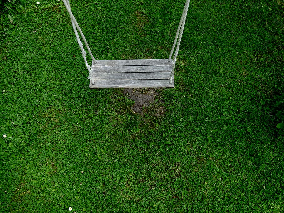 swing, playground, game device, rock, grass, plant, green color HD wallpaper