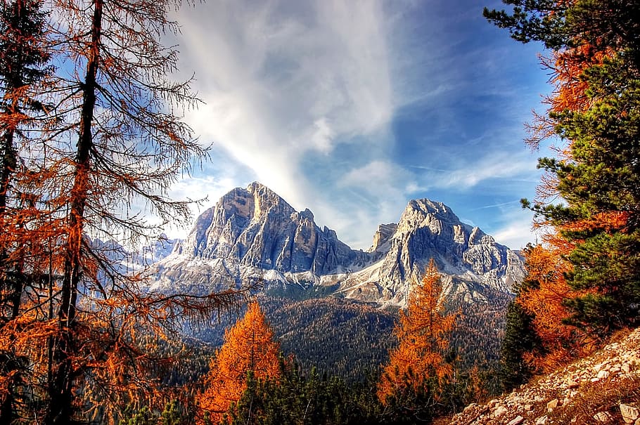 permafrost mountains during fall, dolomites, italy, alpine, view, HD wallpaper