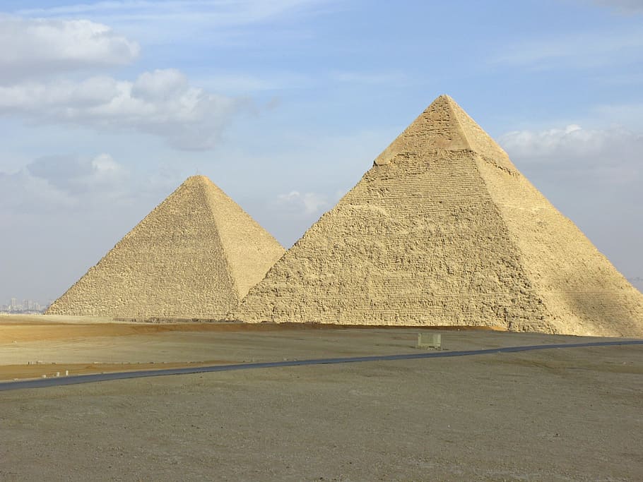 two pyramid under cloudy sky, pyramids, egypt, pharaonic, nilo HD wallpaper