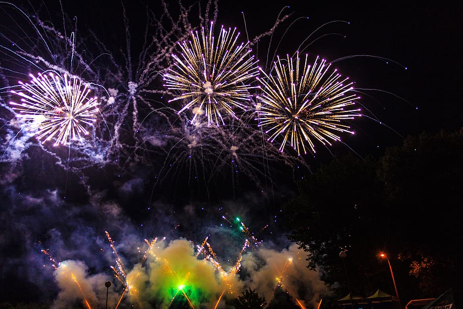 fireworks, flame, no one, illuminated, firework display, celebration HD wallpaper