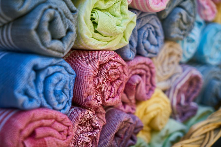 assorted textile lot, towel, fabric, cotton, color, shopping, HD wallpaper