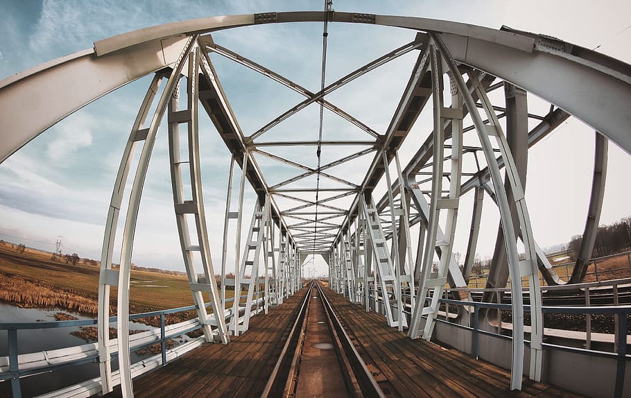 bridge, tracks, rails, railway, railway bridge, railroad tracks HD wallpaper
