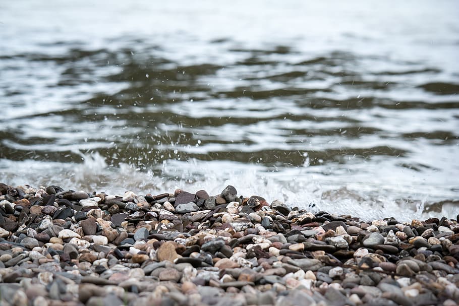 Pebble, Beach, Stones, Wave, Spray, drop of water, inject, splash HD wallpaper